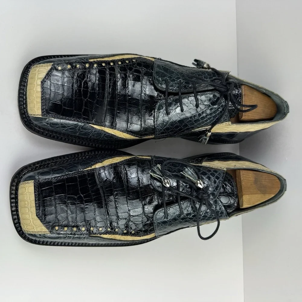 David Eden Genuine Crocodile Dress Shoes Men's 10.5 Square Toe Exotic Leather
